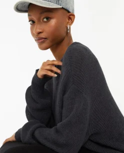 Pull En Maille Ajourée - Gris Foncé