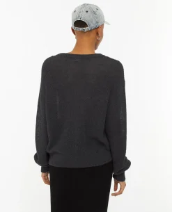 Pull En Maille Ajourée - Gris Foncé