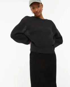 Pull En Maille Ajourée - Gris Foncé