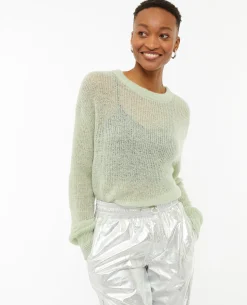 Pull En Maille Ajourée - Vert Clair