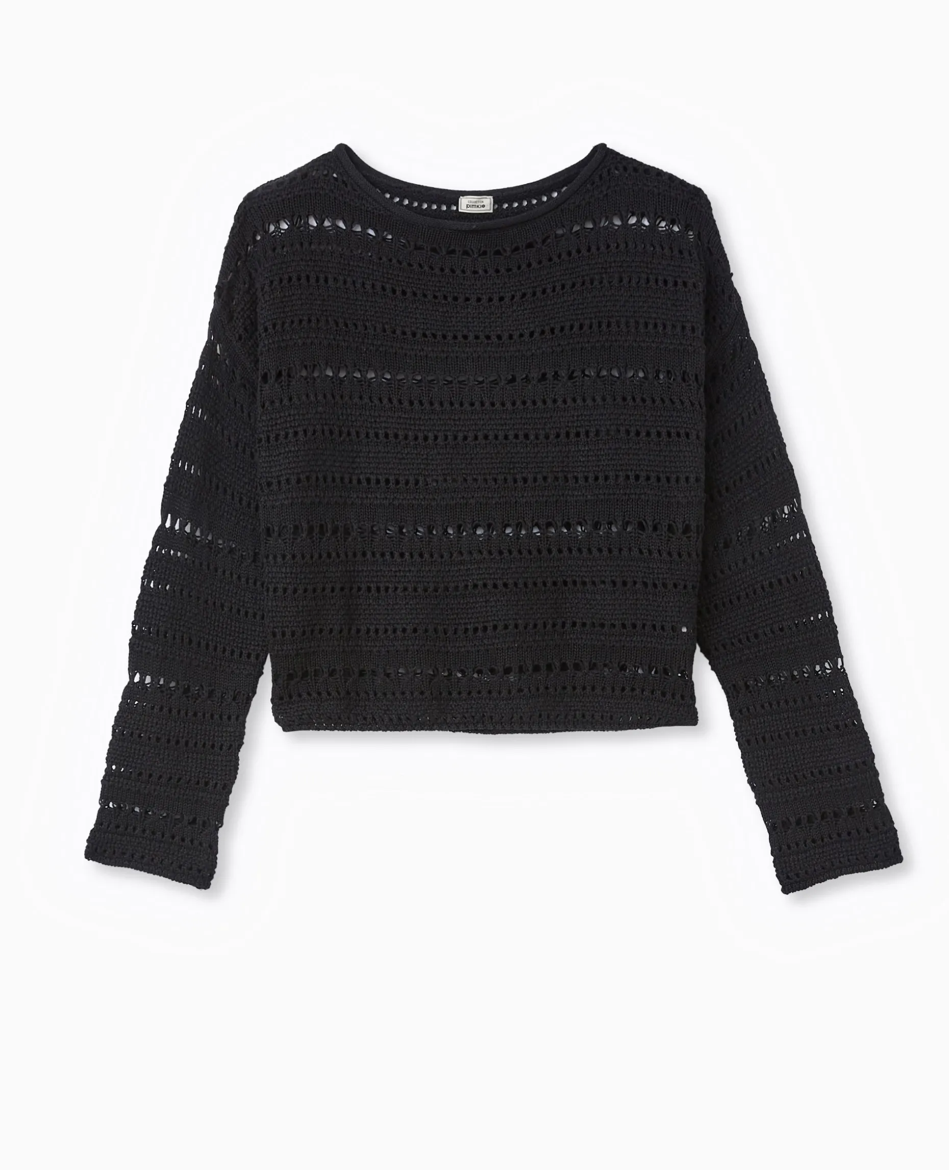 Pull En Maille Ajourée Façon Crochet - Noir