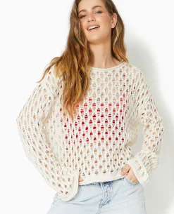 Pull En Maille Ajourée Manches Flare - écru