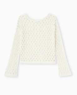Pull En Maille Ajourée Manches Flare - écru