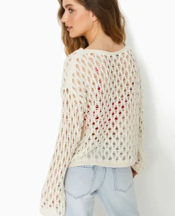 Pull En Maille Ajourée Manches Flare - écru