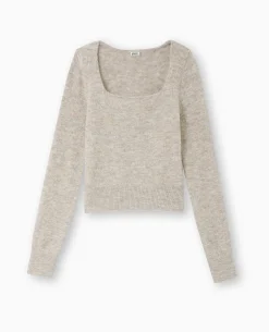 Pull En Maille Encolure Carrée - Beige