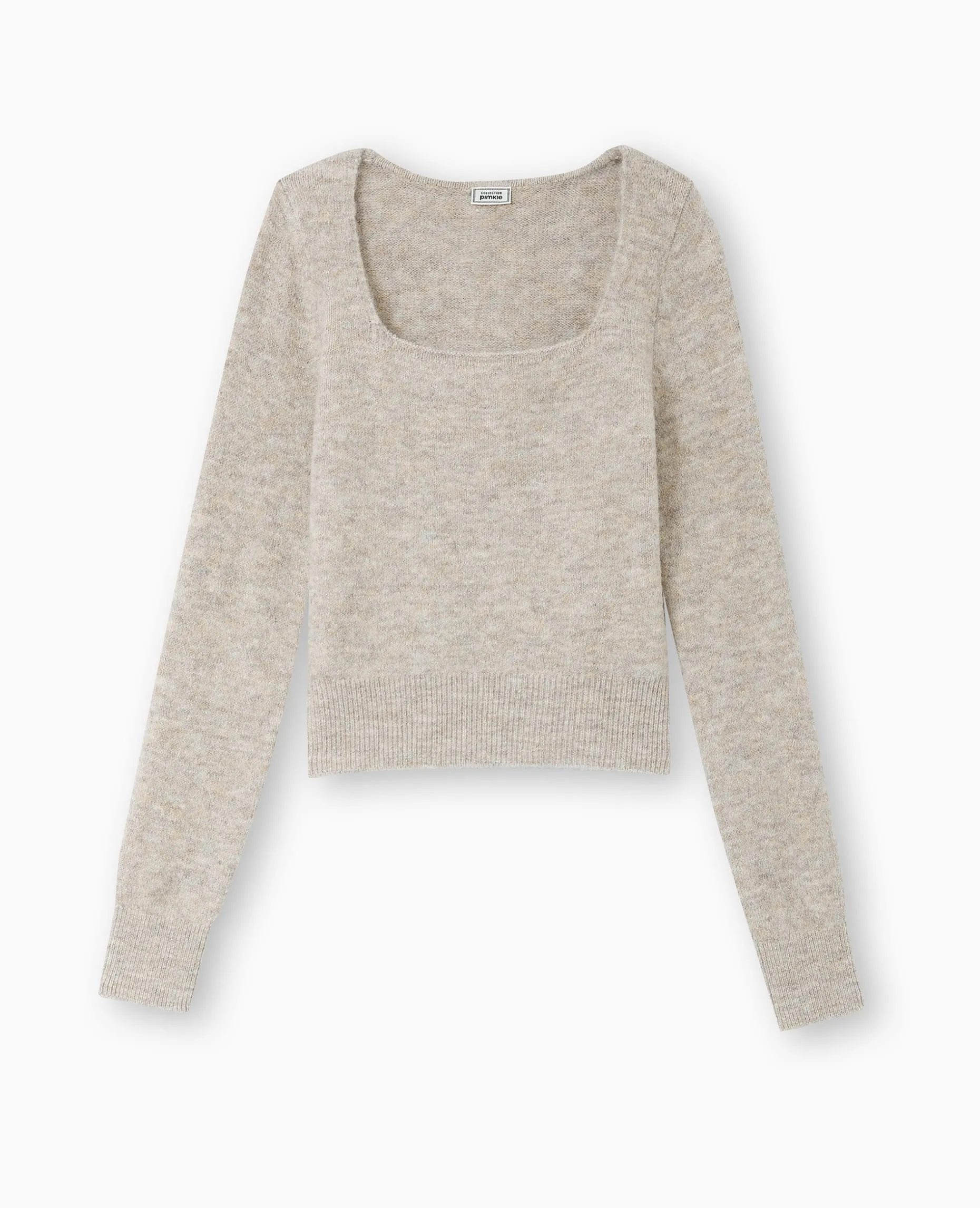 Pull En Maille Encolure Carrée - Beige