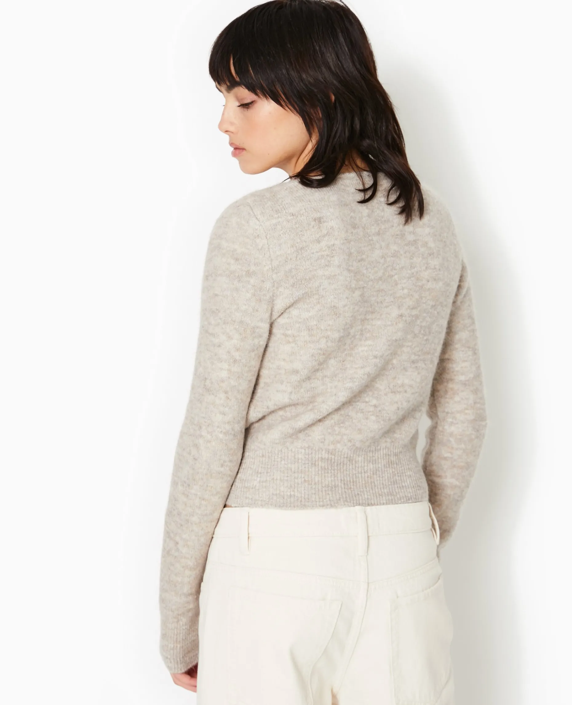 Pull En Maille Encolure Carrée - Beige