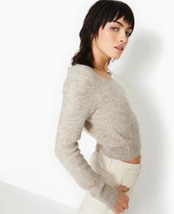 Pull En Maille Encolure Carrée - Beige