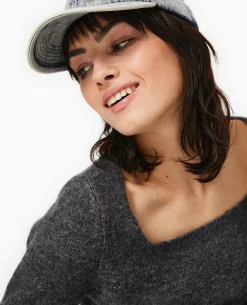 Pull En Maille Encolure Carrée - Gris Foncé