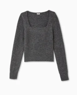 Pull En Maille Encolure Carrée - Gris Foncé