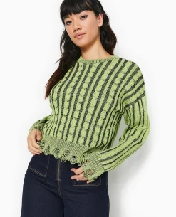 Pull En Maille Fantaisie Avec Effet Destroy - Jaune