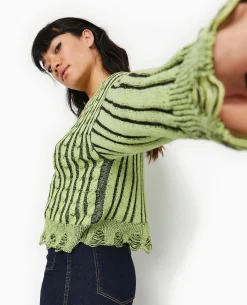 Pull En Maille Fantaisie Avec Effet Destroy - Jaune