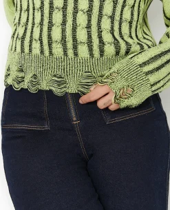 Pull En Maille Fantaisie Avec Effet Destroy - Jaune
