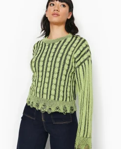 Pull En Maille Fantaisie Avec Effet Destroy - Jaune