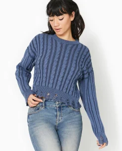 Pull En Maille Fantaisie Avec Effet Destroy - Bleu