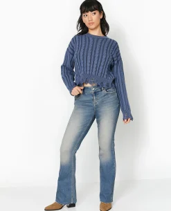 Pull En Maille Fantaisie Avec Effet Destroy - Bleu
