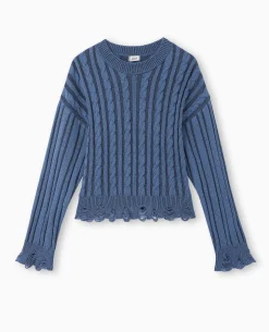 Pull En Maille Fantaisie Avec Effet Destroy - Bleu