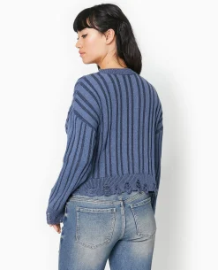Pull En Maille Fantaisie Avec Effet Destroy - Bleu