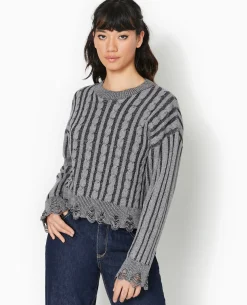 Pull En Maille Fantaisie Avec Effet Destroy - Noir