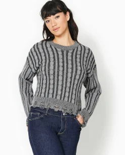 Pull En Maille Fantaisie Avec Effet Destroy - Noir