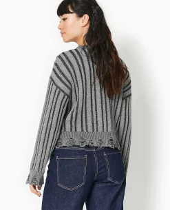 Pull En Maille Fantaisie Avec Effet Destroy - Noir