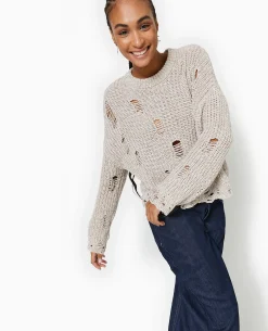 Pull En Maille Moulinée Effet Destroy - Beige
