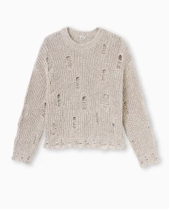 Pull En Maille Moulinée Effet Destroy - Beige