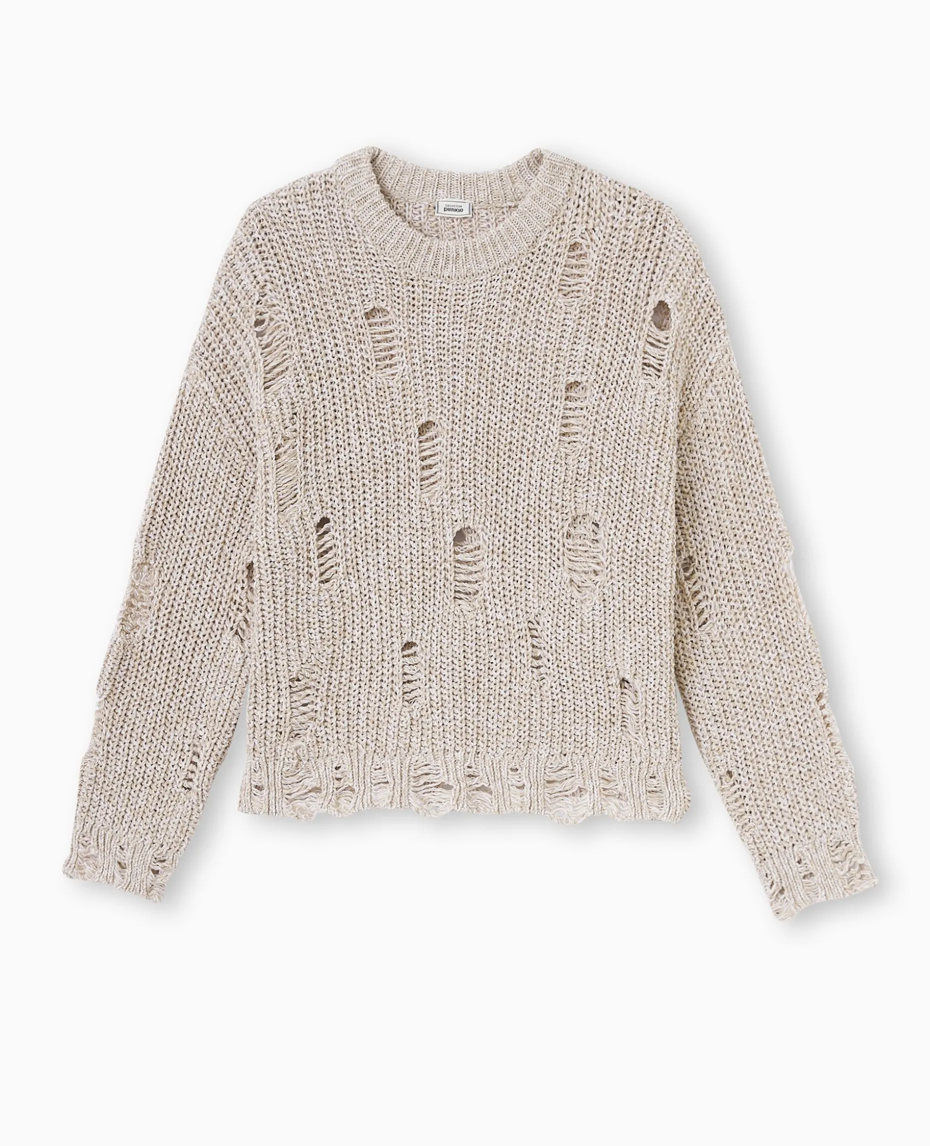Pull En Maille Moulinée Effet Destroy - Beige