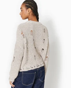 Pull En Maille Moulinée Effet Destroy - Beige