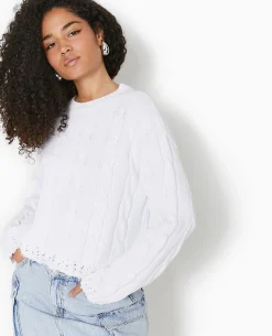 Pull En Maille Torsadée Et Déjaugée - Blanc