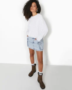 Pull En Maille Torsadée Et Déjaugée - Blanc