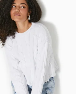 Pull En Maille Torsadée Et Déjaugée - Blanc