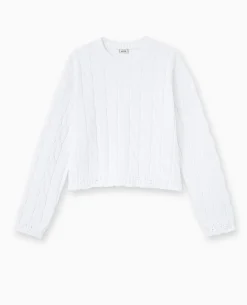 Pull En Maille Torsadée Et Déjaugée - Blanc