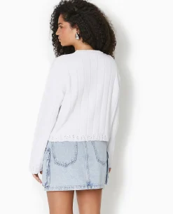 Pull En Maille Torsadée Et Déjaugée - Blanc