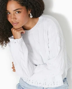 Pull En Maille Torsadée Et Déjaugée - Blanc