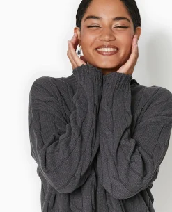 Pull En Maille Torsadée Et Déjaugée - Gris Foncé