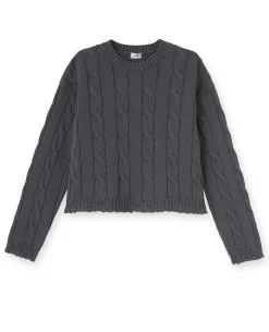 Pull En Maille Torsadée Et Déjaugée - Gris Foncé