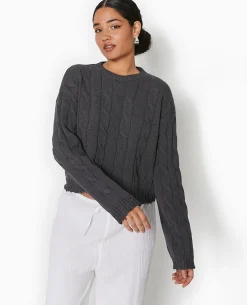 Pull En Maille Torsadée Et Déjaugée - Gris Foncé