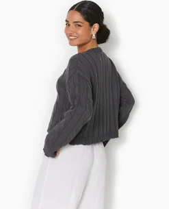 Pull En Maille Torsadée Et Déjaugée - Gris Foncé