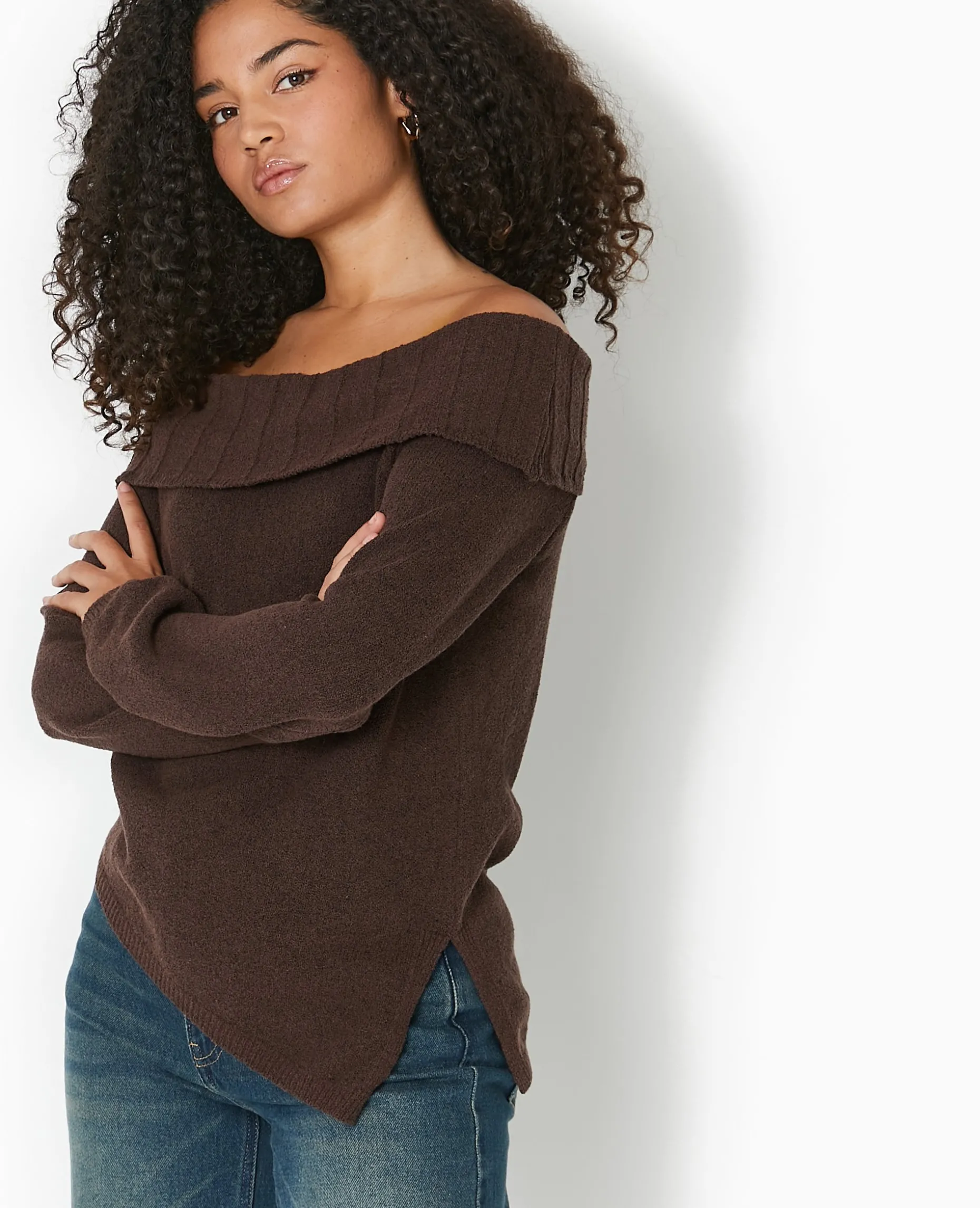 Pull Encolure Bardot - Marron