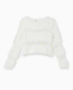 Pull Maille Ajourée Et Maille Poilue - Blanc