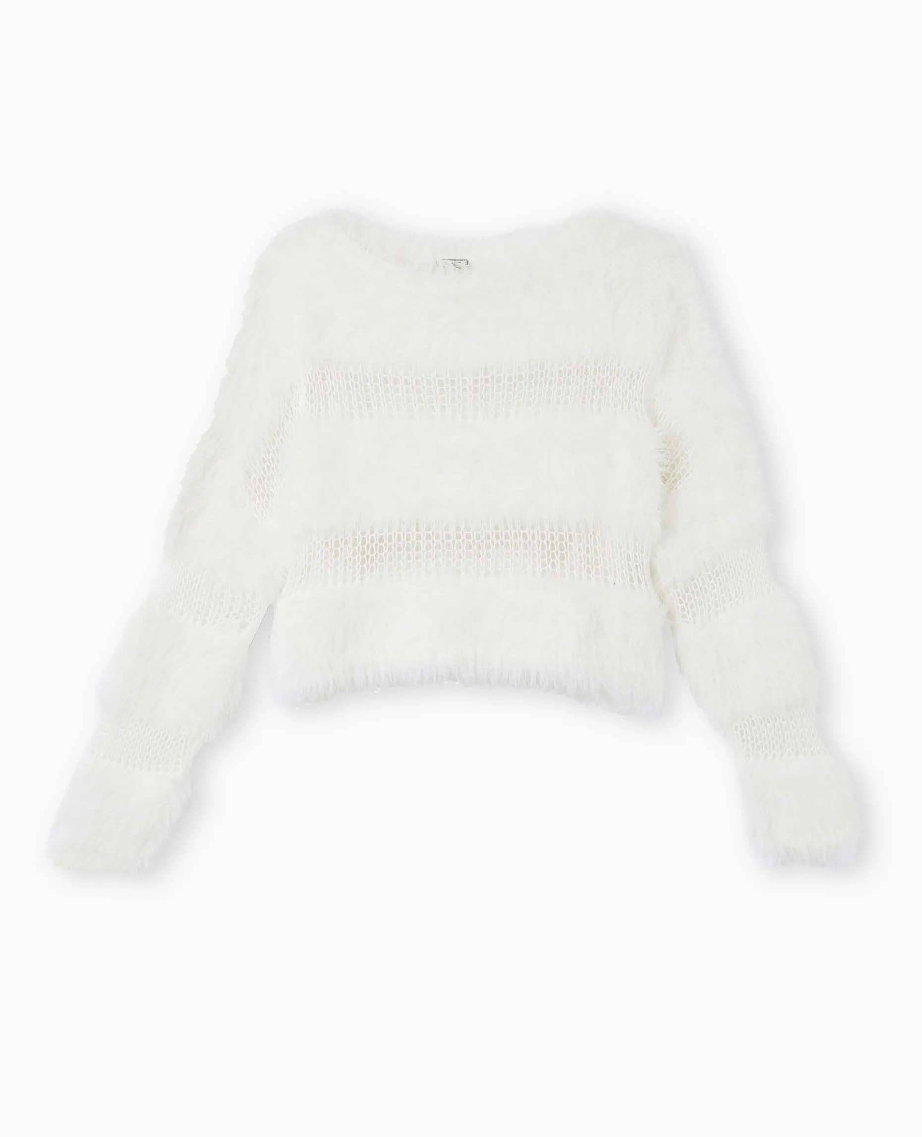 Pull Maille Ajourée Et Maille Poilue - Blanc