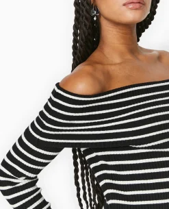 Pull Maille Fine Encolure Bardot - Noir