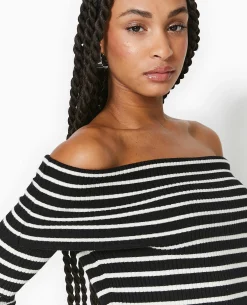 Pull Maille Fine Encolure Bardot - Noir
