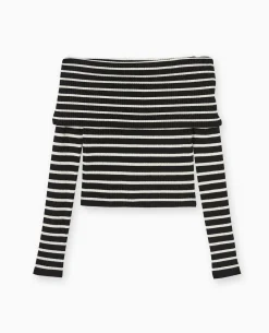 Pull Maille Fine Encolure Bardot - Noir