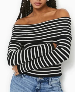 Pull Maille Fine Encolure Bardot - Noir