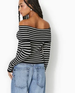 Pull Maille Fine Encolure Bardot - Noir
