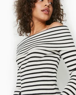 Pull Maille Fine Encolure Bardot - Blanc