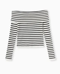Pull Maille Fine Encolure Bardot - Blanc