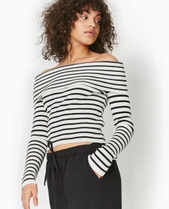 Pull Maille Fine Encolure Bardot - Blanc